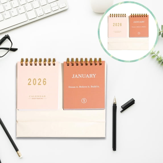 Double-Row Desk Calendar 2026 Monthly Calendar with Motivational Quotes - (Jan 2026-Dec 2026), Twin-Wire Binding, for Home/Office, White