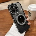 thumbnail image 1 of (Double Row Diamond Bumper ) ( Make Up Mirror )Magnetic Kickstand Case for iPhone 15 14 13 12 Pro Max Sparkle Cover Shiny Rhinestone Bling Cases (Black,for iPhone 15 Pro), 1 of 10