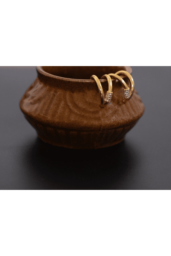 Double Row Ear Cuff for Women in 925 Sterling Silver with 18K Gold Vermeil Round White CZ Diamond Simulated | Non-Pierced | 19x9mm