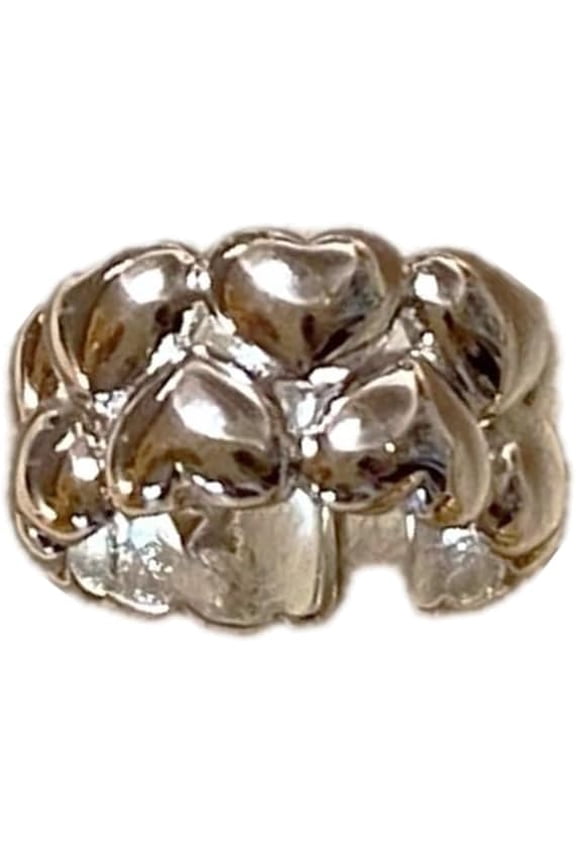 Double Row Gold Heart Ring 14K Gold Plated Wide Band Finger Minimalist Stack Ring