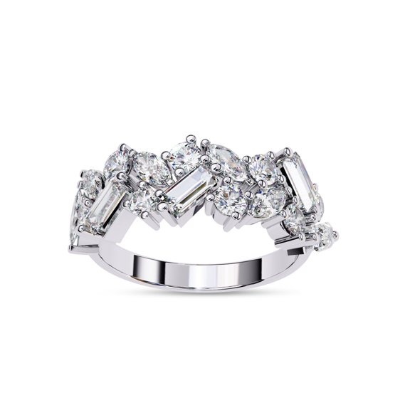 Double Row Half Eternity Wedding Band Ring, IGI Certified Lab Grown Diamond Engagement Promise Rings For Women In 18K Solid White Gold | F-G, VS-SI Quality (1.64 Cttw) Ring Size-5