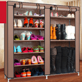 thumbnail image 1 of Double Row Shoe Cabinet Organizer - 9-Cube Storage Shelf for 18 Pairs, Space Saving Entryway Shoe Rack with Adjustable Shelves, Espresso Brown, 1 of 9