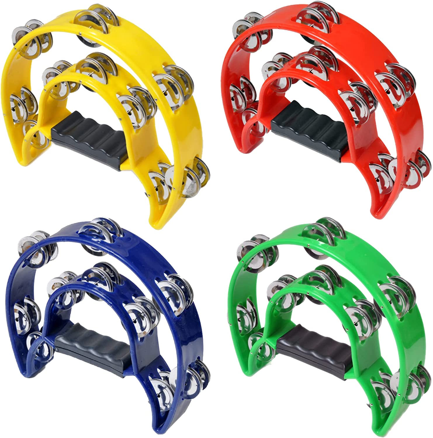 Double Row Tambourine Half Moon Musical Hand Held Party KTV 9 Inch 4 Colors Pack