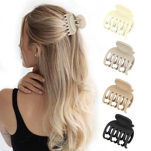 Double Row Teeth Hair Clips Small Claw Clips for Thin Hair 4 Pack 1.6" Matte Strong Hold Non Slip Medium Jaw Clamps for Thin,Fine Thick Short Hair Clips for Women and Girls(Beige,Khaki,Brown,Black)