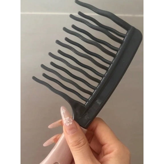 Double Row Wide-Tooth Curly Hair Comb Anti-Static Detangling Brush for Long & Voluminous Hair, Ergonomic Handle Styling Tool for Women & Girls
