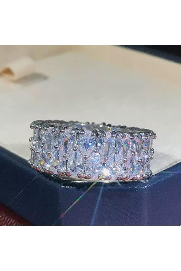 Double Rowes Water Drop Cz Wedding Party Ring 925 Silver Promise Wedding Jewelry