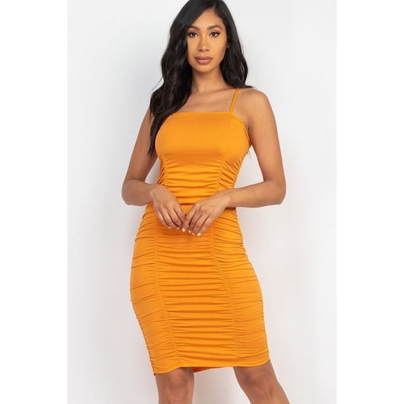 Double Ruched Front And Ruched Back Detail Mini Dress