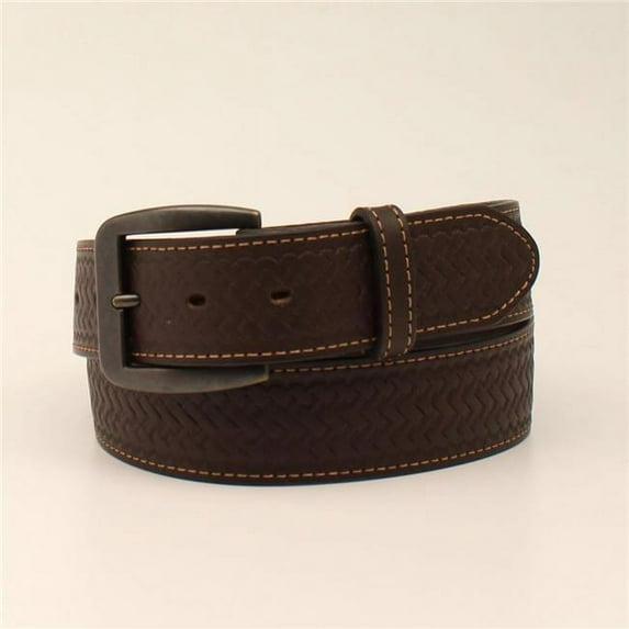 Double S D1274-38 1.50 in. Basket Weave Genuine Cow Leather Belt, Brown - Size 38