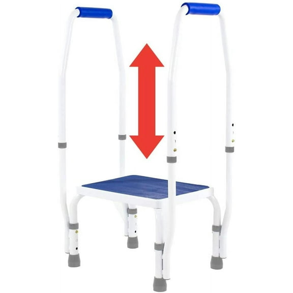 Double Safe Deluxe Step Stool/Footstool with Dual Handle/Handrail, Height Adjustable.White/Blue