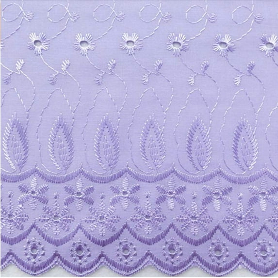 Double Scalloped Finished Edge Eyelet Lace with Floral Satin Stitched Accents, 43"-44" Wide, Fabric by the 5 Yard, 10 Yard, 15 Yard and 20 Yard Increment. All Colors