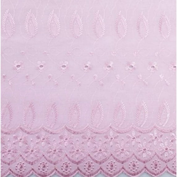 Double Scalloped Finished Edge Eyelet Lace with Floral Satin Stitched Accents, 43"-44" Wide, Fabric by the 5 Yard, 10 Yard, 15 Yard and 20 Yard Increment. All Colors