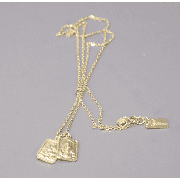 Double Scapular Inspirational Gold Tone 18 inch Metal Dangle Chain Necklace