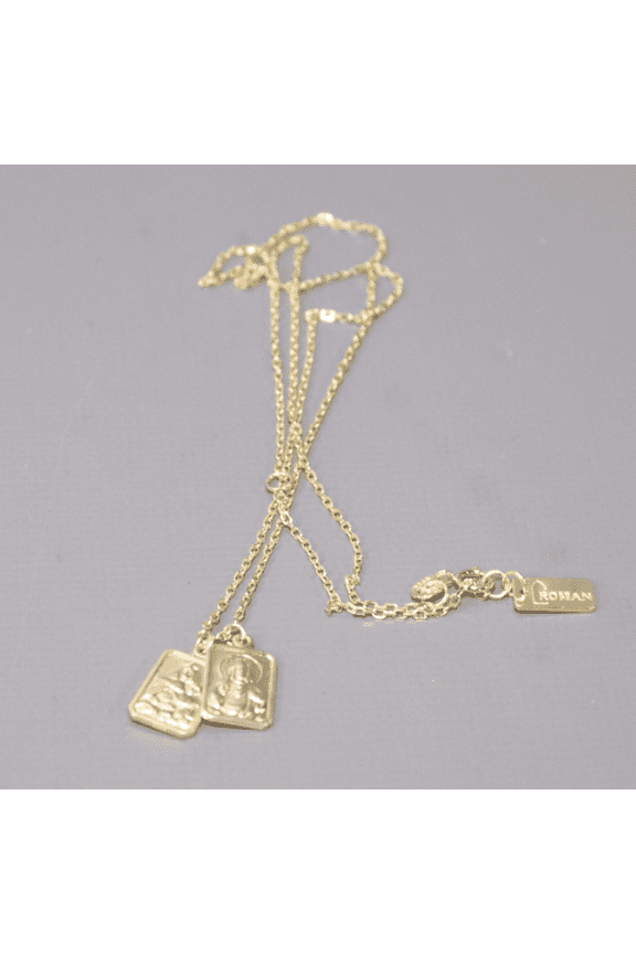 Double Scapular Inspirational Gold Tone 18 inch Metal Dangle Chain Necklace
