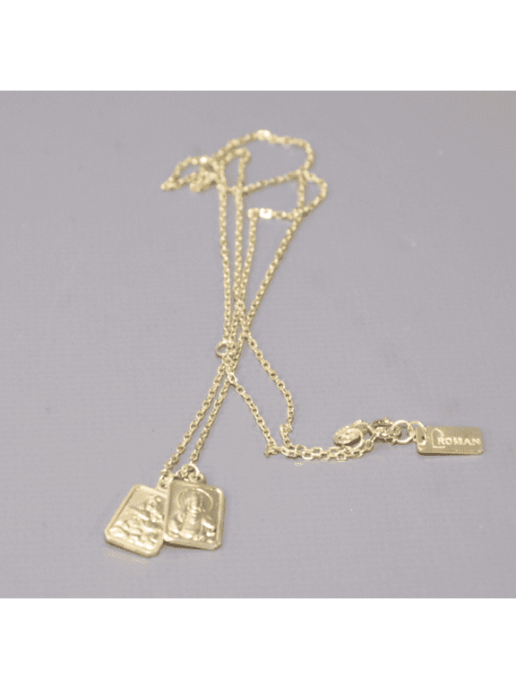Double Scapular Inspirational Gold Tone 18 inch Metal Dangle Chain Necklace