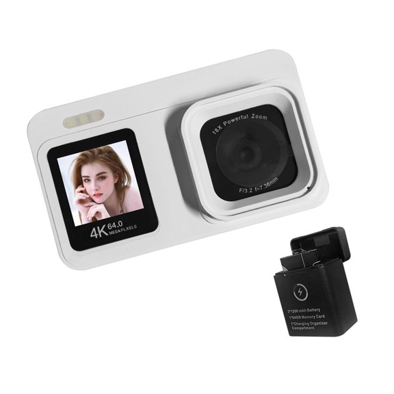 Double Screen 4K Camera 64MP 18x Compact Design with Charging Case for Outdoor Photography
