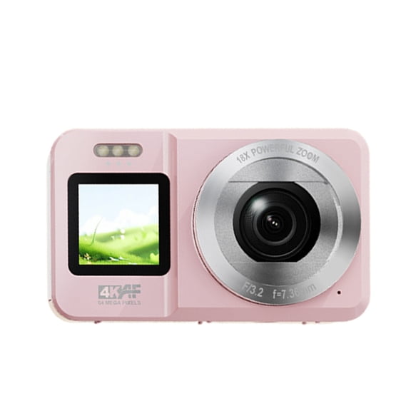 Double Screen 4K Video Camera 64MP 18X Digital Zoom Portable Camera Pink for Teens School Activity Travel