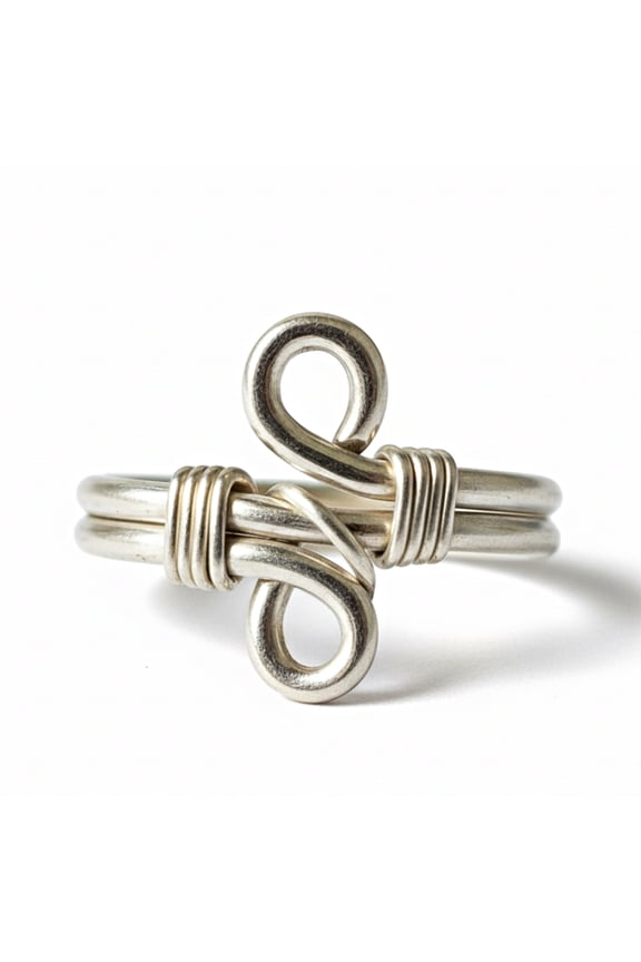 Double Scroll Wire Wrap Ring, 925 Solid Sterling Silver, Handmade Double Knot Bypass Ring