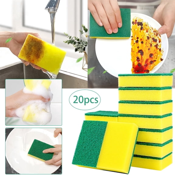 Double Scrub Sponges for Kitchen Bathroom Garage Dish Washing and Cleaning Tasks with Abrasive Scouring Pads