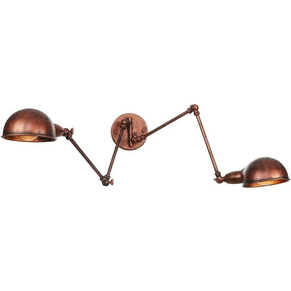 Double Section Folding Pole Metal Wall Light 360 Adjustable Retro Wall Lamp E27 Socket Wrought Iron Rusty Lampshade for Bedrooms Living Room Loft Restauran