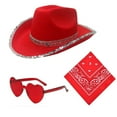 thumbnail image 1 of Celivon Double Sequin Wrapped Border Western Cowboy Hat 3 Piece Set Glasses Square Scarf Silk Scarf, 1 of 2