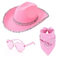 thumbnail image 1 of Double Sequin Wrapped Western Cowboy Hat 3 Piece Set, Includes Glasses and Silk Scarf, Cowboy Style Accessories, Rodeo, Party, 1 of 2