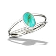 thumbnail image 1 of Double Shanked Simulated Turquoise Promise Ring .925 Sterling Silver Band Blue CZ Female Size 5, 1 of 4