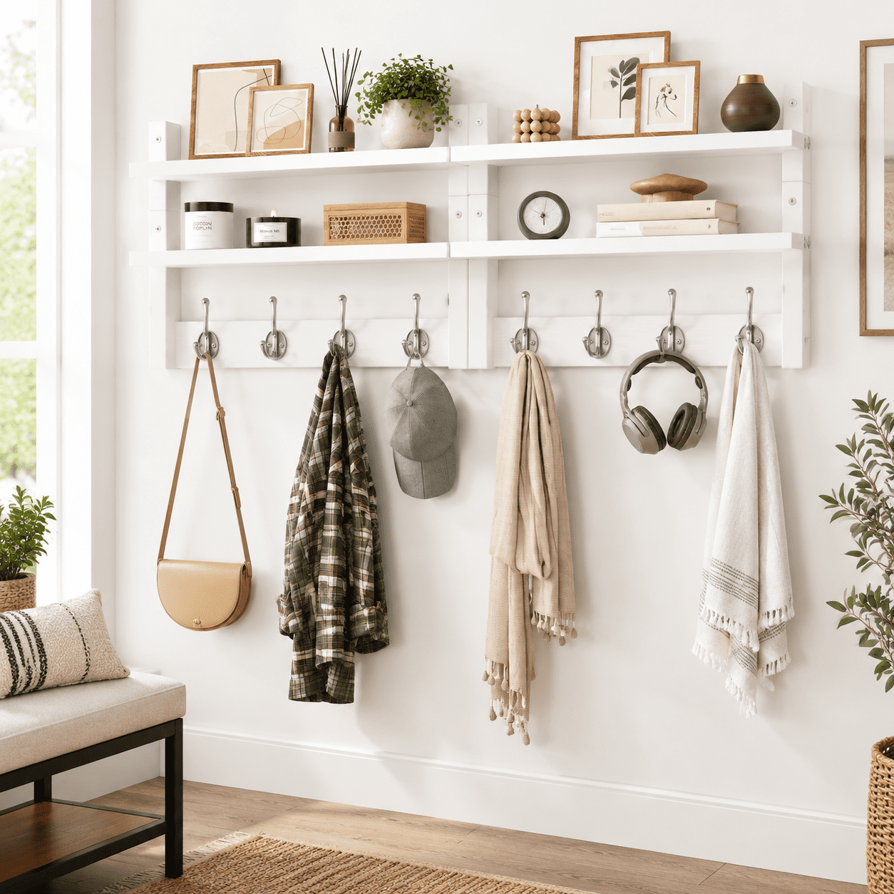 Wall Moount Rack Double Shcoat Rack Wall Mount With 8 Hooks White Hws009w-2 - Walmart.com