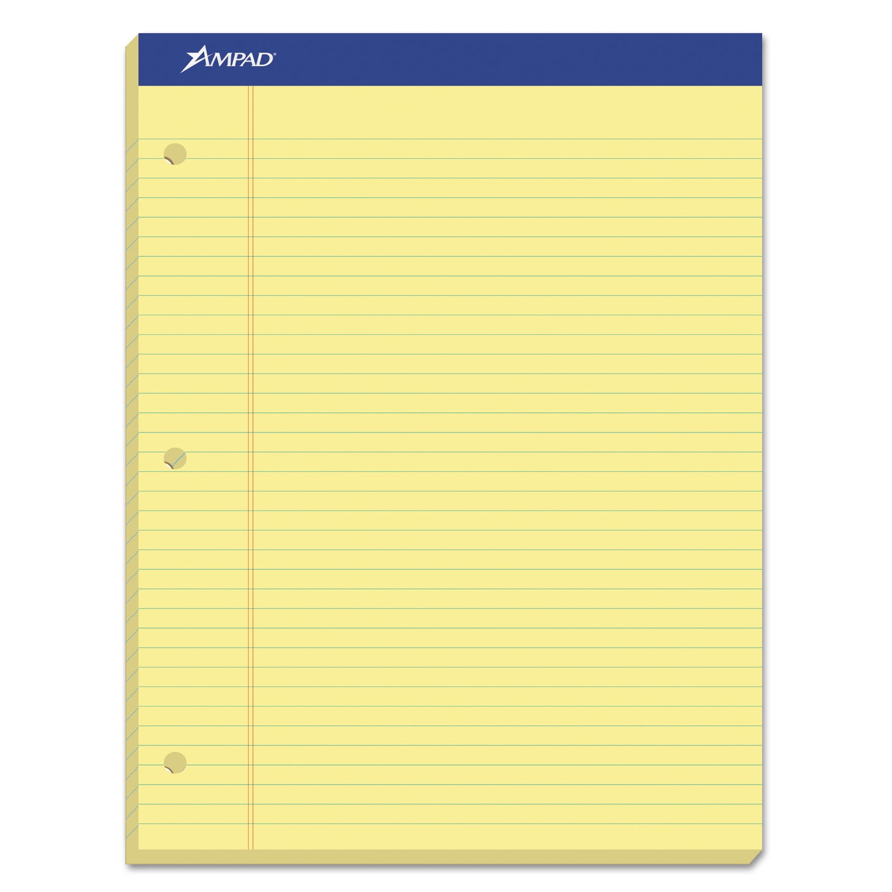 Ampad Double Sheets Pad, College/Medium, 8 1/2 x 11 3/4, Canary, 100 Sheets -TOP20223