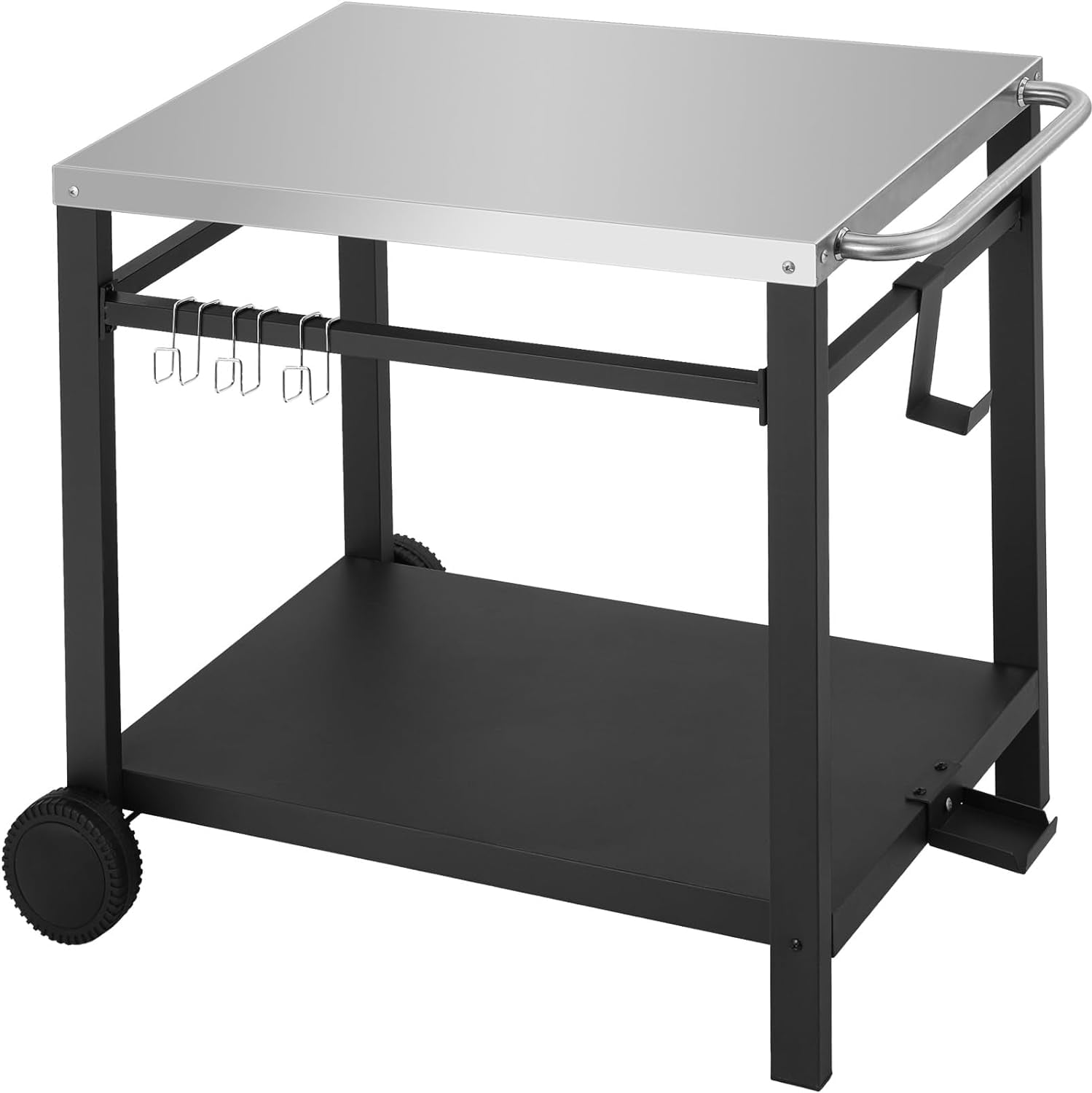 DoubleShelf Movable Dining Cart, Stainless Steel Worktable on 2 Wheels