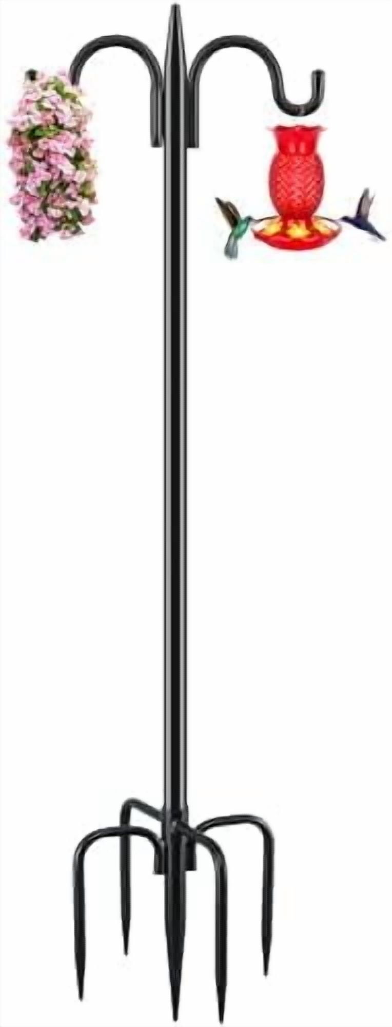 Double Shepherds Hook for Outdoor, 108 Inch Heavy Duty Bird Feeder Pole 3/4 Inch Thick Garden Hooks for Hanging Hummingbird Feeder, Plant Baskets, Solar Light Lanterns, 1 Pack
