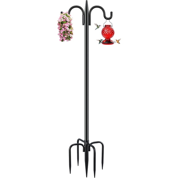 Double Shepherds Hook for Outdoor, 108 Inch Heavy Duty Bird Feeder Pole 3/4 Inch Thick Garden Hooks for Hanging Hummingbird Feeder, Plant Baskets, Solar Light Lanterns, 1 Pack