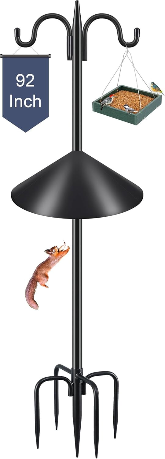 Double Shepherds Hook for Outdoor, 2 Pack 63 Inch Heavy Duty Bird Feeder Pole 5/8 Inch Thick Garden Hooks for Hanging Hummingbird Feeder, Plant Baskets, Solar Light Lanterns