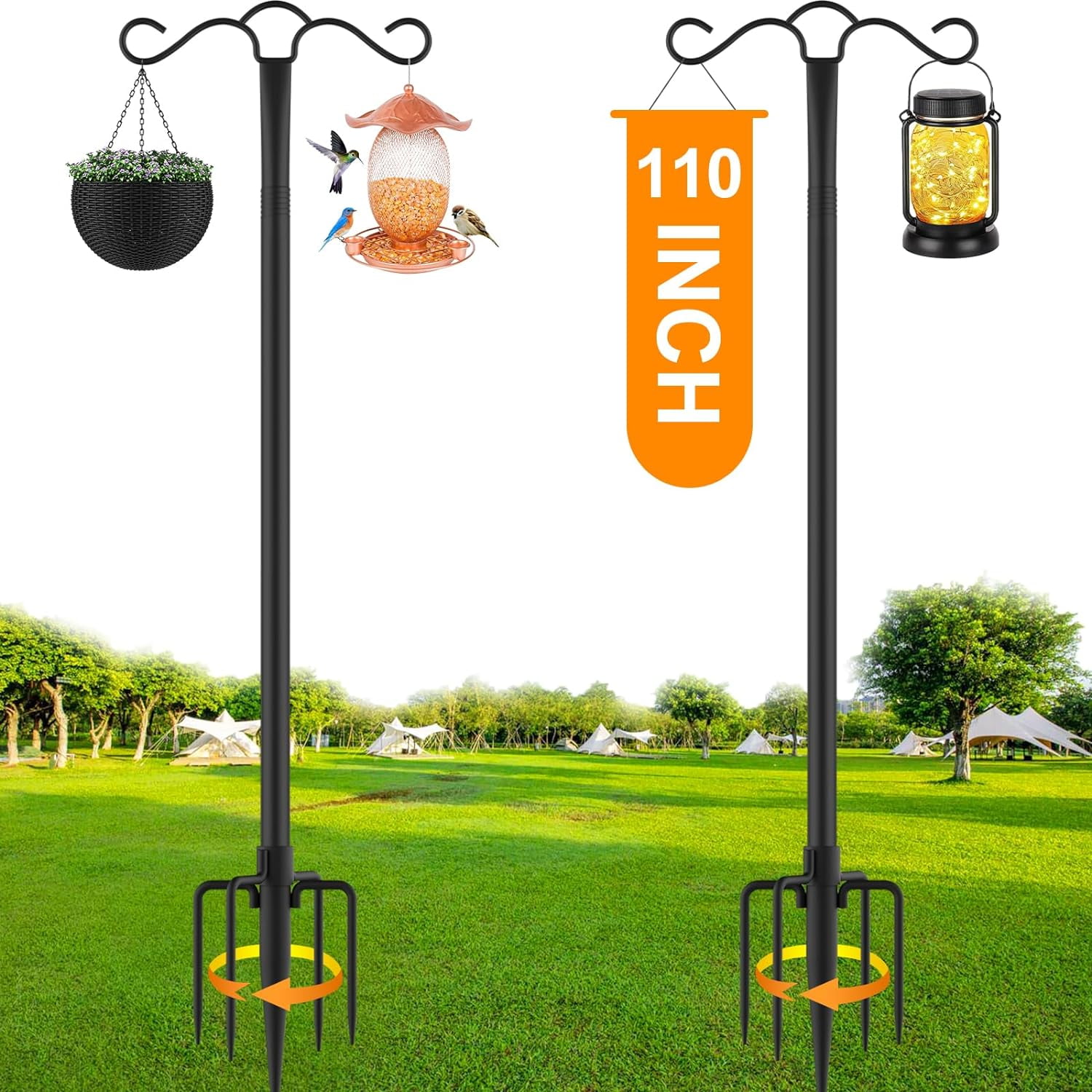 Double Shepherds Hook for Outdoor with 5 Prong Base 110 Inch Heavy Duty ...