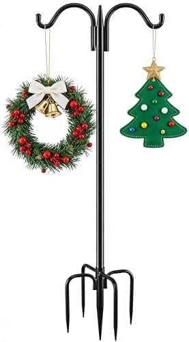 Double Shepherds Hook for Outdoor, 63 Inch Heavy Duty Bird Feeder Pole 5/8 Inch Thick Garden Hooks for Hanging Hummingbird Feeder, Plant Baskets, Solar Light Lanterns, 1 Pack