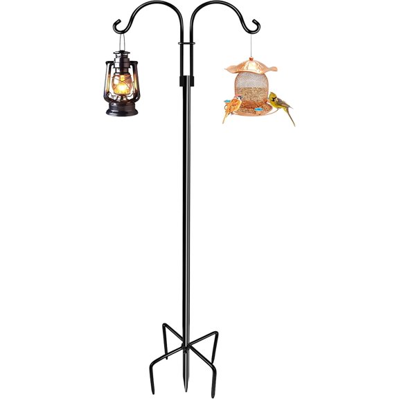 Double Shepherds Hooks for Outdoor (1Pack,76 inch) Heavy Duty Adjustable Bird Feeder Pole Garden Decor Shepherds Hook for Hanging Bird Feeder, Plant Baskets, Hummingbird Feeder for Outside