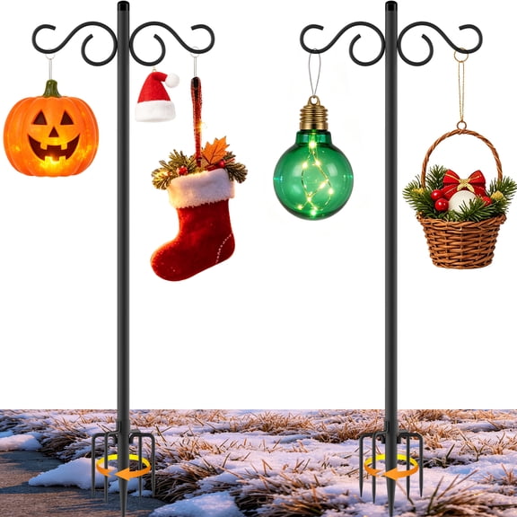 Double Shepherds Hooks for Outdoor,Christmas Ornaments Hanger 2 Pack 90 Inch Bird Feeder Pole with 5 Prongs Base,Shepherds Hook,Suitable for Garden in Hanging Flower Basket,Lantern,Bird Nests