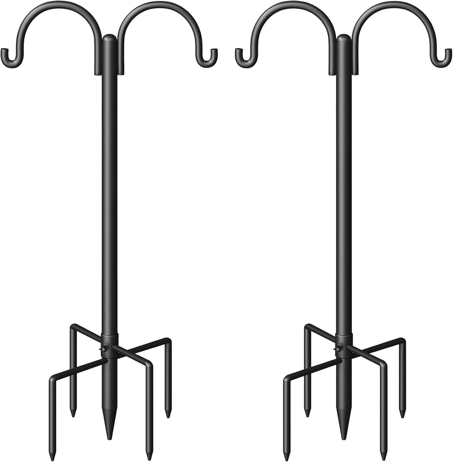 Double Shepherds Hooks for Outdoor, 60" Heavy Duty Bird Feeder Pole with 5-Prong Base - Rust-Proof, Adjustable Bird Feeder Hanger for Garden, Wedding Decor & Hanging Plants