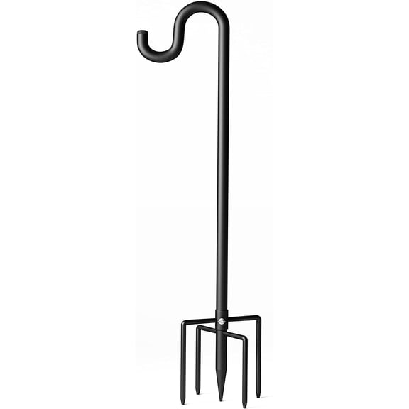 Double Shepherds Hooks for Outdoor,92" Heavy Duty Bird Feeder Pole with 5 Prong Base, Adjustable Shepherds Hook for Bird feeders Outside, Garden, Weddings, Hanging Plants, 1 Pack, Black