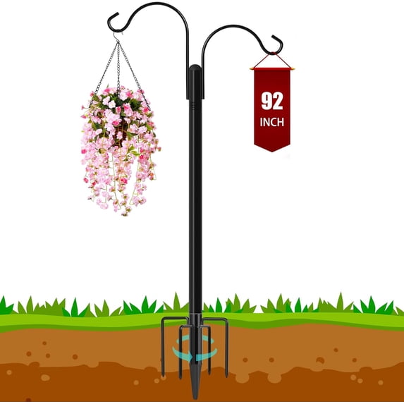 Double Shepherds Hooks for Outdoor, 92 Inch Bird Feeder Pole with 5 ...