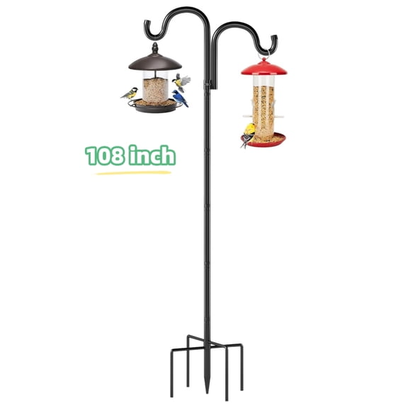 Double Shepherds Hooks for Outdoor 108" Heavy Duty Bird Feeder Pole with 5 Prong Base Adjustable Hanging Hook Garden Wedding Plants