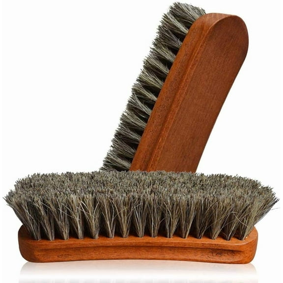Double Shoe Brush, 2pcs Premium Horsehair Shine Polish Brushes Horse Hair Bristles Brush for Boots, Shoes, Car Seats, Sofas, Bags 2 Pcs