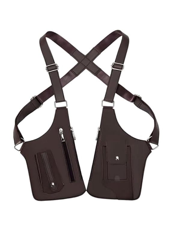 Double Shoulder Armpit Bag for Men, Anti-Theft Underarm Shoulder Holster Bag with Adjustable Strap, Hidden Phone Wallet Pocket for Travel & Daily Commute (Dark Brown)