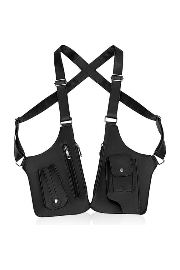 Double Shoulder Armpit Bag ,Premium Leather Adjustable Underarm Shoulder Bag for Men, Anti-Theft Double Strap Crossbody Chest Pack with Multiple Pockets