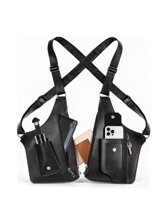 Double Shoulder Armpit Bag for Men, Anti-Theft Underarm Shoulder Bag with Adjustable Strap, Hidden Phone Wallet Pocket for Travel & Daily Commute,Black