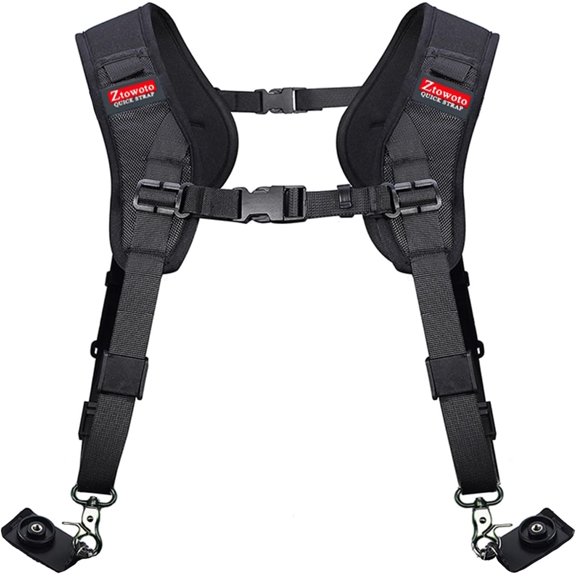 Double Shoulder Camera Strap Harness Quick Release Adjustable Dual Camera Tether Strap for DSLR SLR Camera (focus)