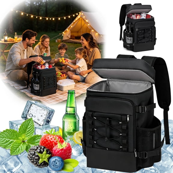 Double Shoulder Insulated Cooler Backpack Waterproof Leakproof Thermal Bag Portable Ice Bag For Picnic Camping Fishing Travel Office Lunch,Black