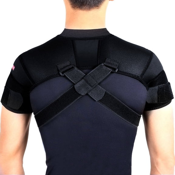 Double Shoulder Support Brace for Men & Women, Adjustable Neoprene Shoulder Wrap Strap for Pain Relief, Posture Correction & Rotator Cuff Injury Recovery (S3XL)