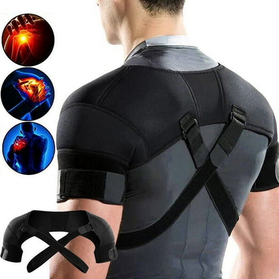 Double Shoulder Support Brace Strap Wrap Adjustable Shoulder Brace for Rotator Cuff, AC Joint Pain Relief for Women Men/L/XL