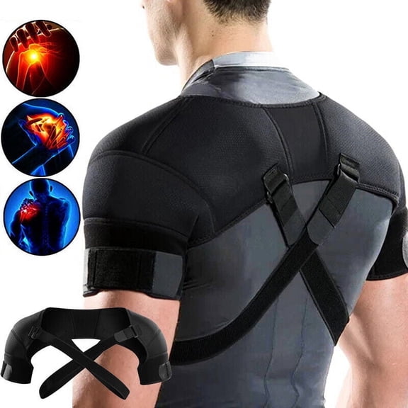Double Shoulder Support Brace Strap Wrap Adjustable Shoulder Brace for Rotator Cuff, AC Joint Pain Relief for Women Men/S/M