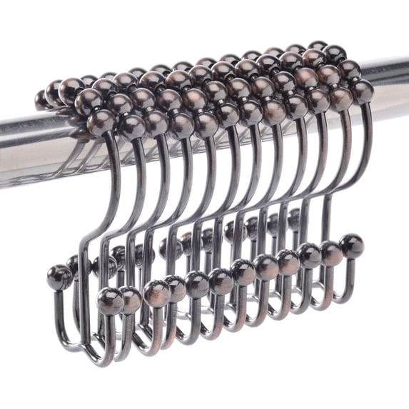 Double Shower Curtain Hooks Rings Premium Heavy Duty Set of 12 Bronze